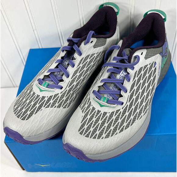 Hoka One Speed Instinct Trail Running Shoe Women 10.5 B Grey/Purple Sneaker NEW! - Picture 1 of 14